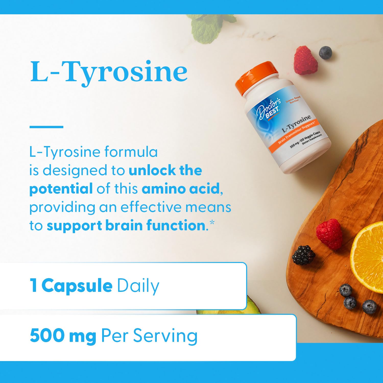 Ficha nutricional de Doctor's Best L-Tirosina con dosis