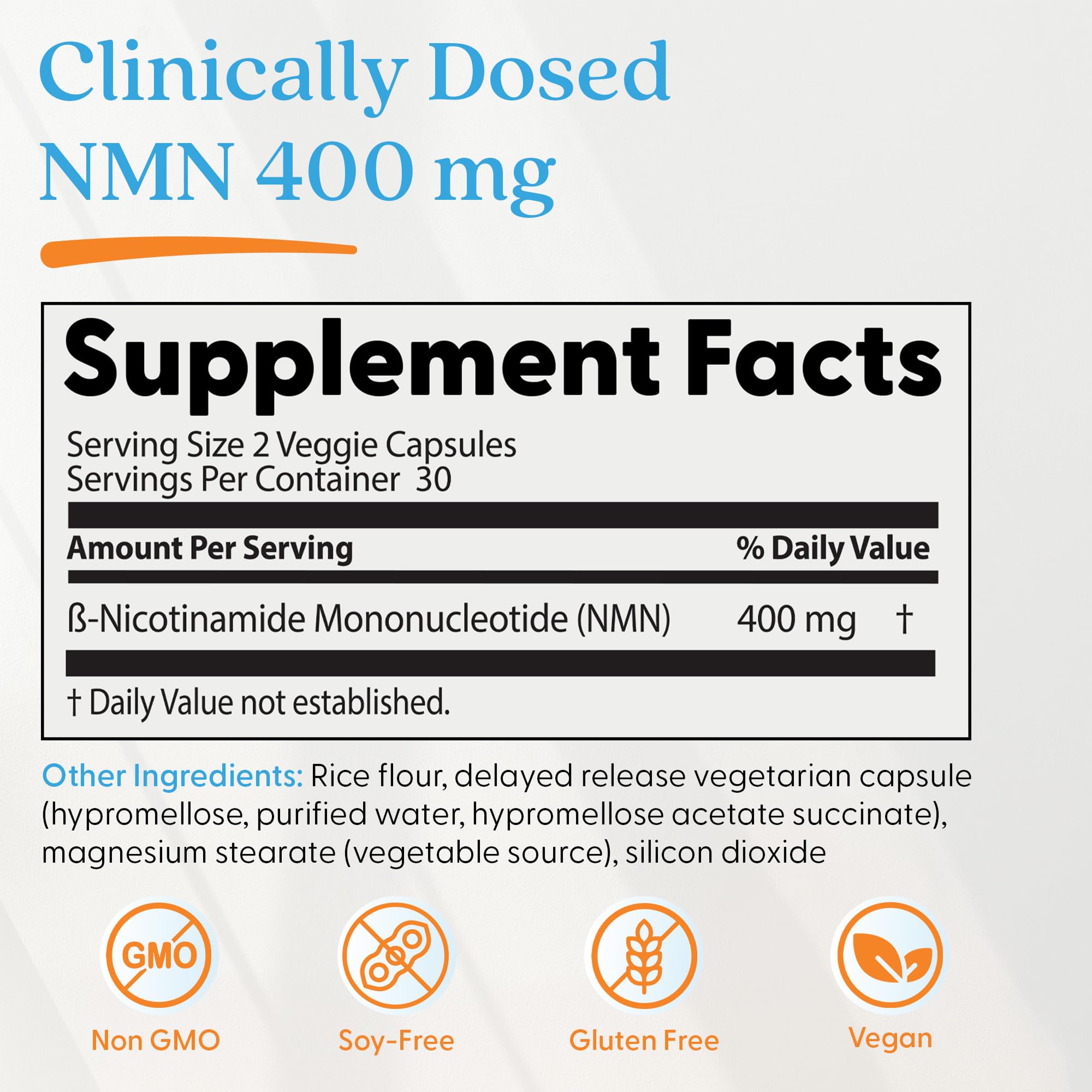 Botella de Doctor's Best NMN con 60 cápsulas para uso diario.