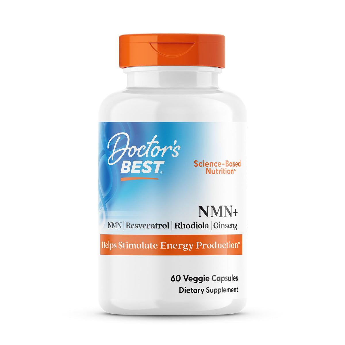 Botella de Doctor's Best NMN+ con cápsulas para energía diaria