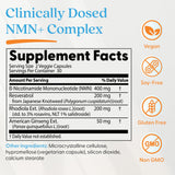 Etiqueta de Doctor's Best NMN+ con información de NMN, resveratrol y adaptógenos