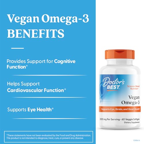 Botella de Doctor's BEST Omega-3 veganos, fórmula a base de algas para bienestar cardíaco