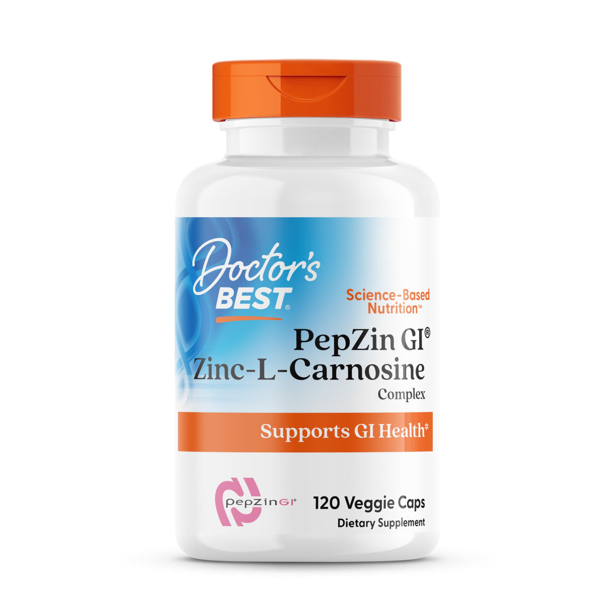 PepZin GI en botella de Doctor's Best, posible apoyo a la digestión diaria.