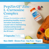 Detalle de cápsula PepZin GI, contenido zinc-L-carnosina para soporte digestivo.