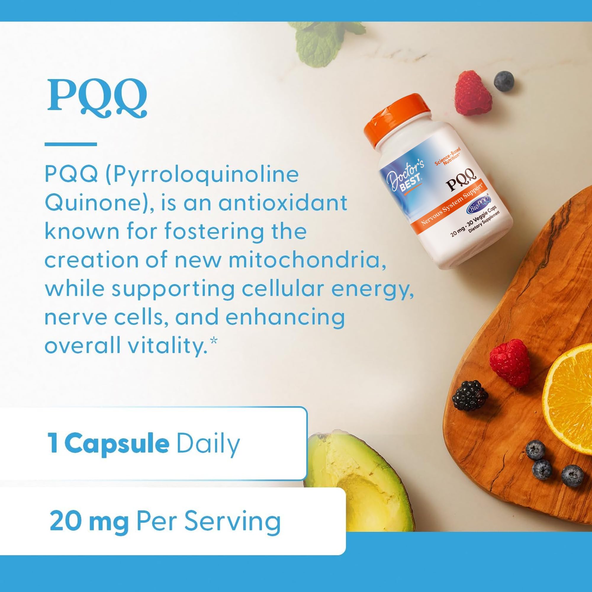 Doctor's BEST PQQ BioPQQ dosis diaria para apoyo de vitalidad.