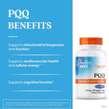 Doctor's BEST PQQ BioPQQ etiqueta nutricional con beneficios para la energía.