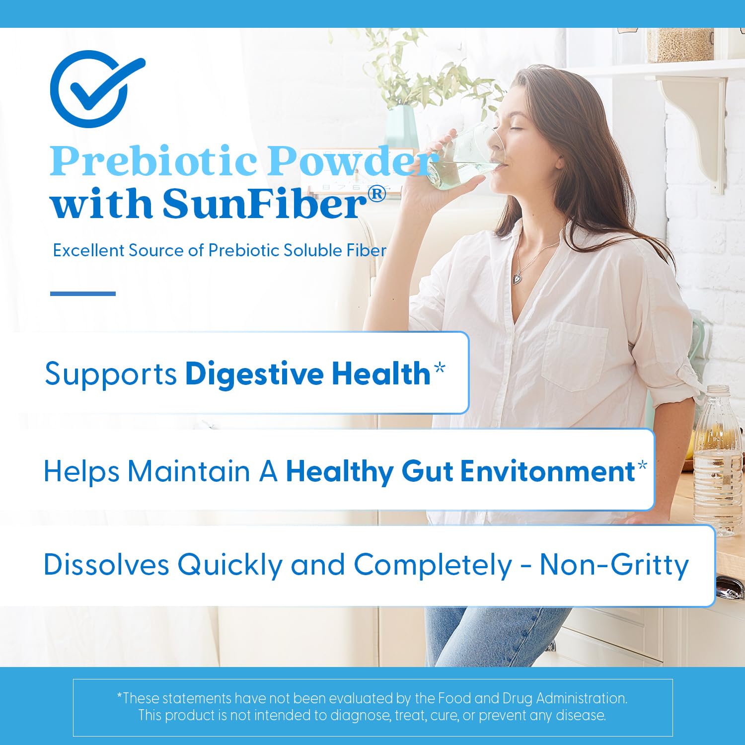Doctor's Best Prebiotic Powder fibra Sunfiber, fibra guar para digestión suave.