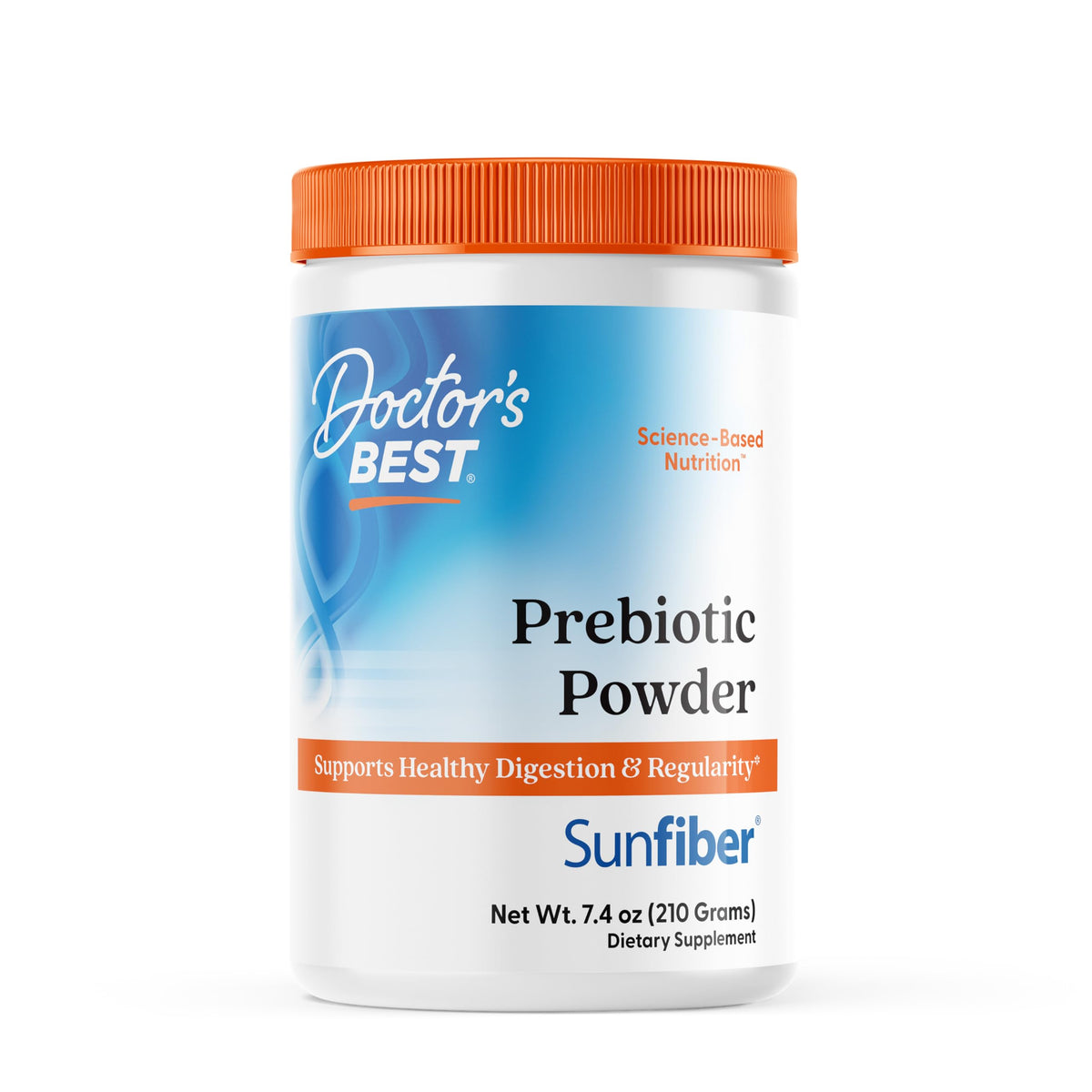 Doctor's Best Prebiotic Powder Sunfiber en bote, fibra suave para digestión equilibrada.