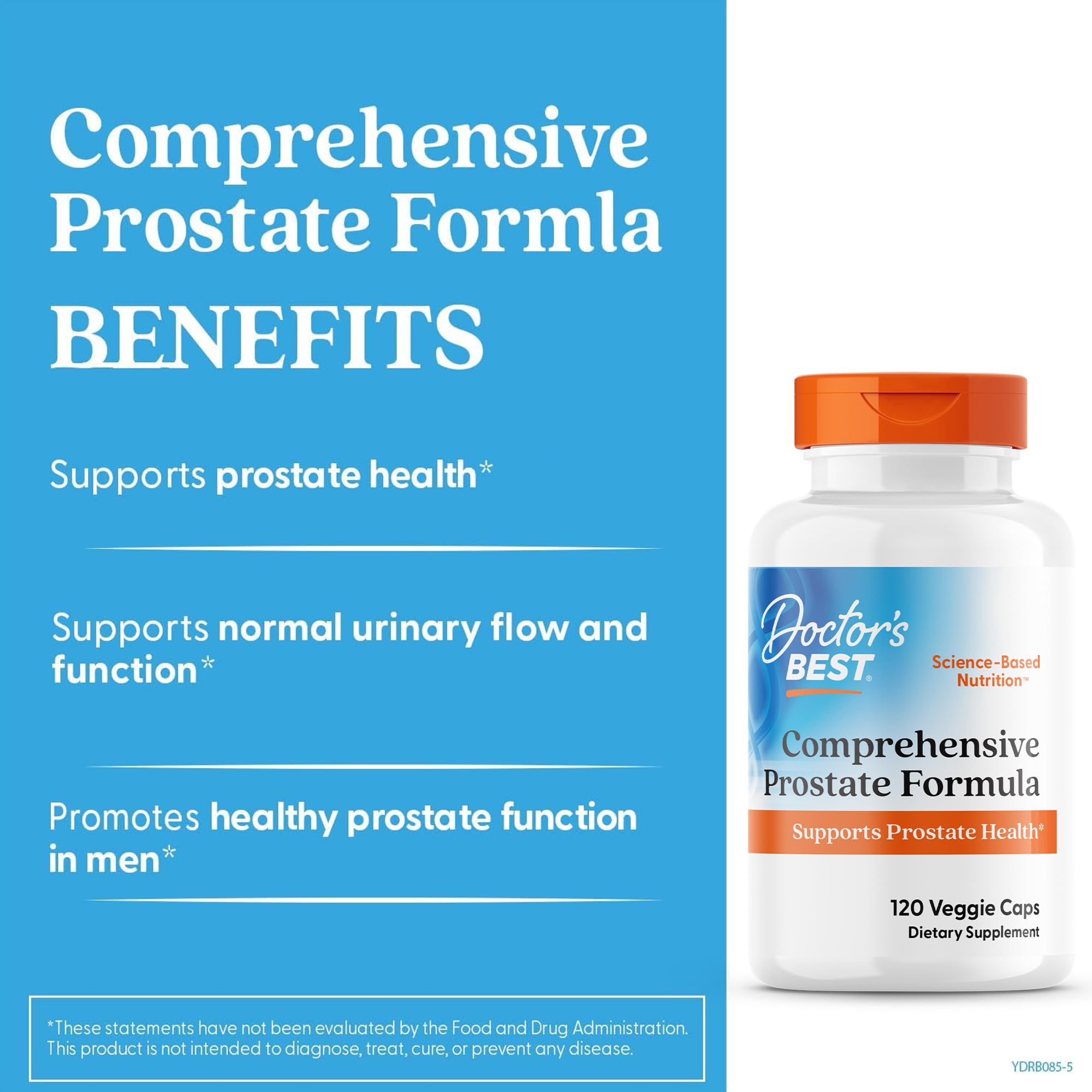 Etiqueta frontal de Doctors Best Prostata Formula destacando ingredientes clave.