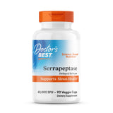 Botella de Doctor's Best Serrapeptase, enfoque en la botella, apoyo potencial para el entorno nasal.