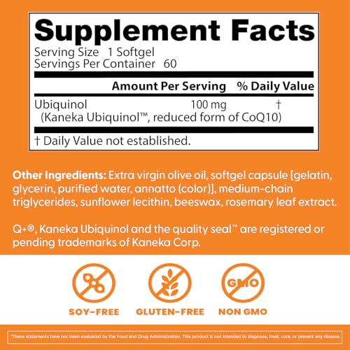 Etiqueta del producto Doctor's Best Ubiquinol 100 mg mostrando beneficios antioxidantes