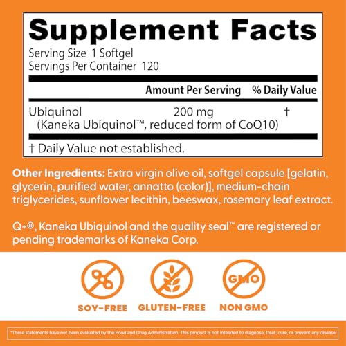 Doctor's Best ubiquinol 200 mg, cápsulas blandas, fáciles de tragar.