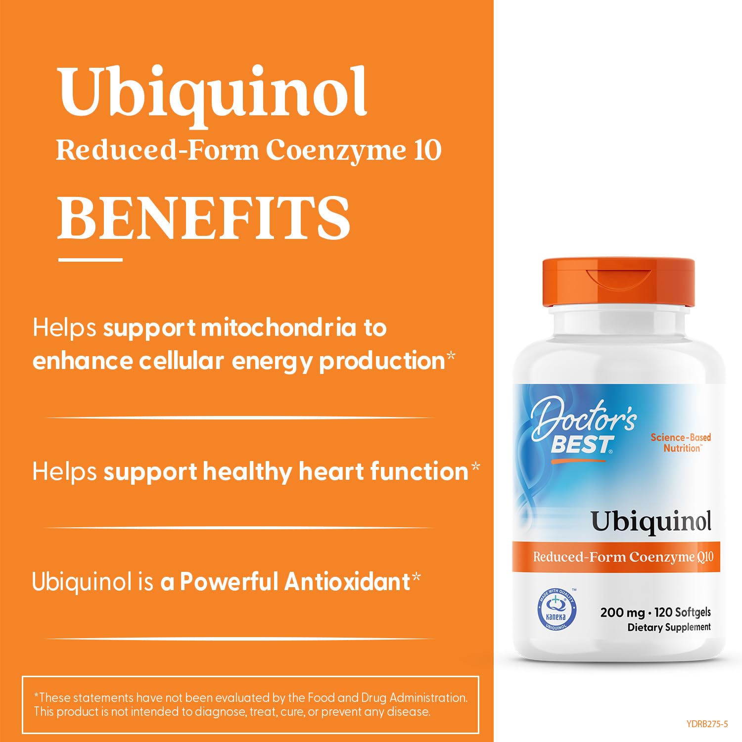 Cápsulas ubiquinol de Doctor's Best en mano, tamaño cómodo.