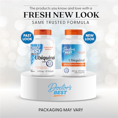 Etiqueta de Doctor's Best Ubiquinol muestra ingredientes sin gluten y sin soja