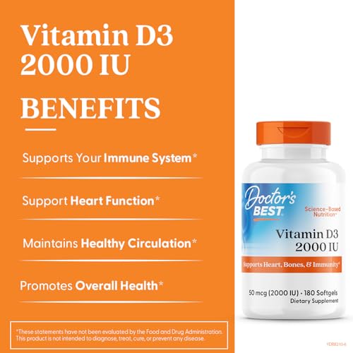Doctor's Best Vitamin D3 2000 UI, cápsulas blancas, fáciles de incorporar a la rutina diaria