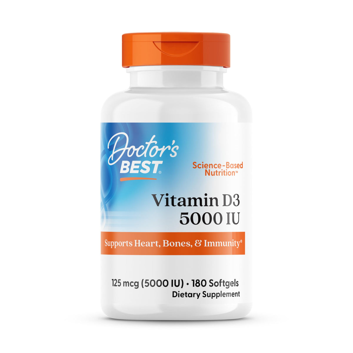 Doctor's Best Vitamin D3 5000IU en botella sin sabor favorece la salud ósea
