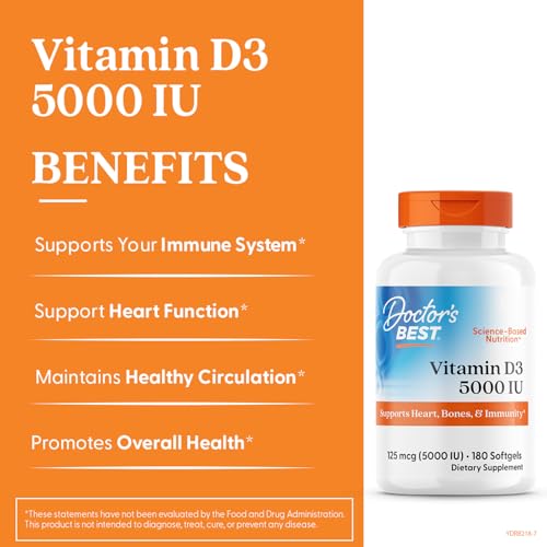 Empaque de Doctor's Best Vitamin D3 5000IU en envase práctico