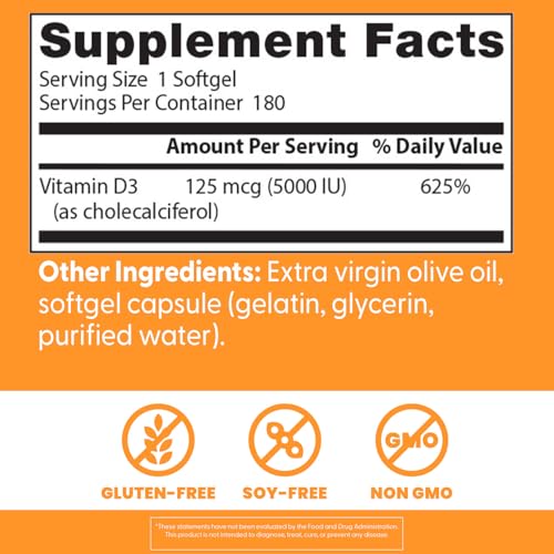 Uso diario de Vitamin D3 5000IU para apoyo óseo e inmune