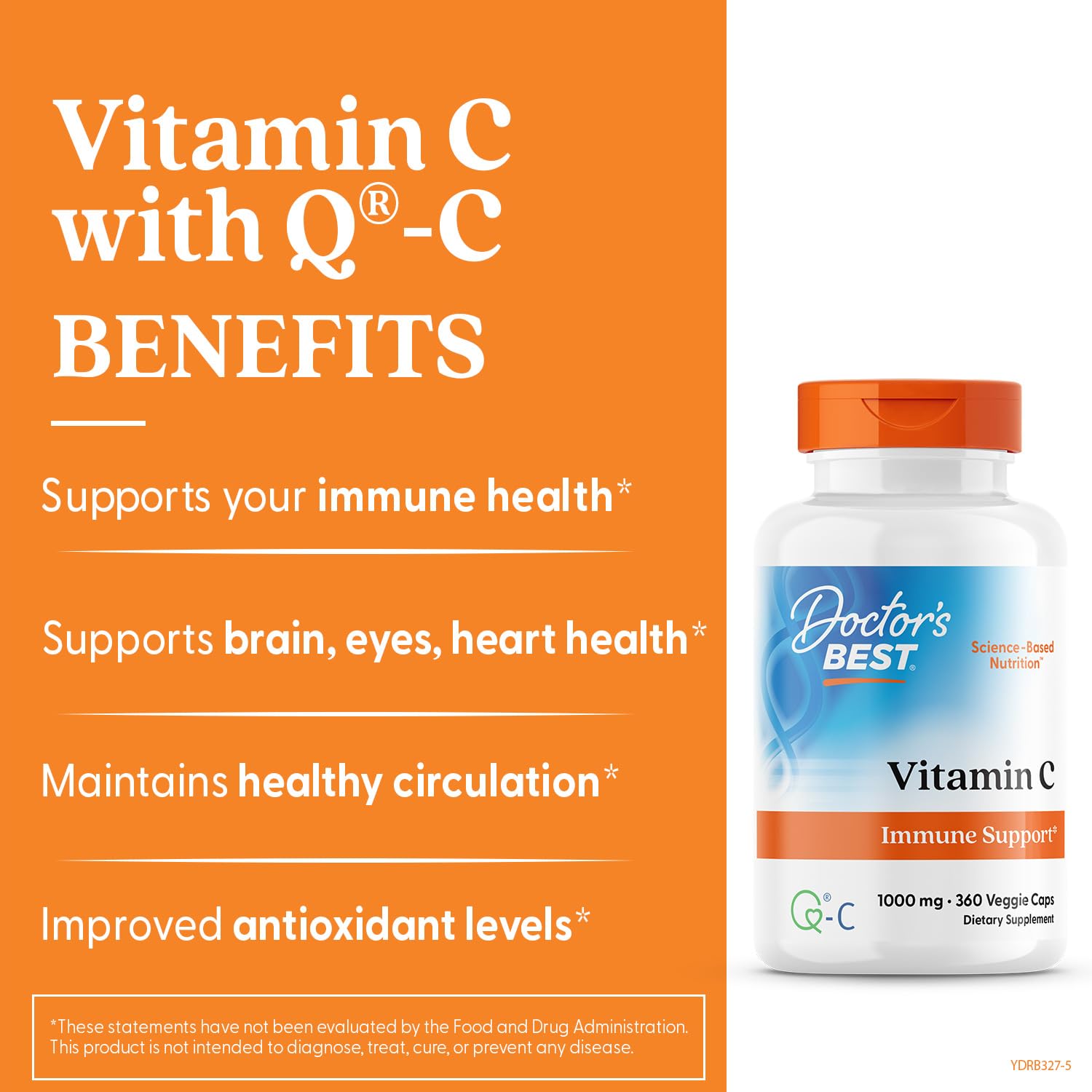 Doctor's BEST Vitamina C 1000mg: cápsulas veganas listas para consumo diario.