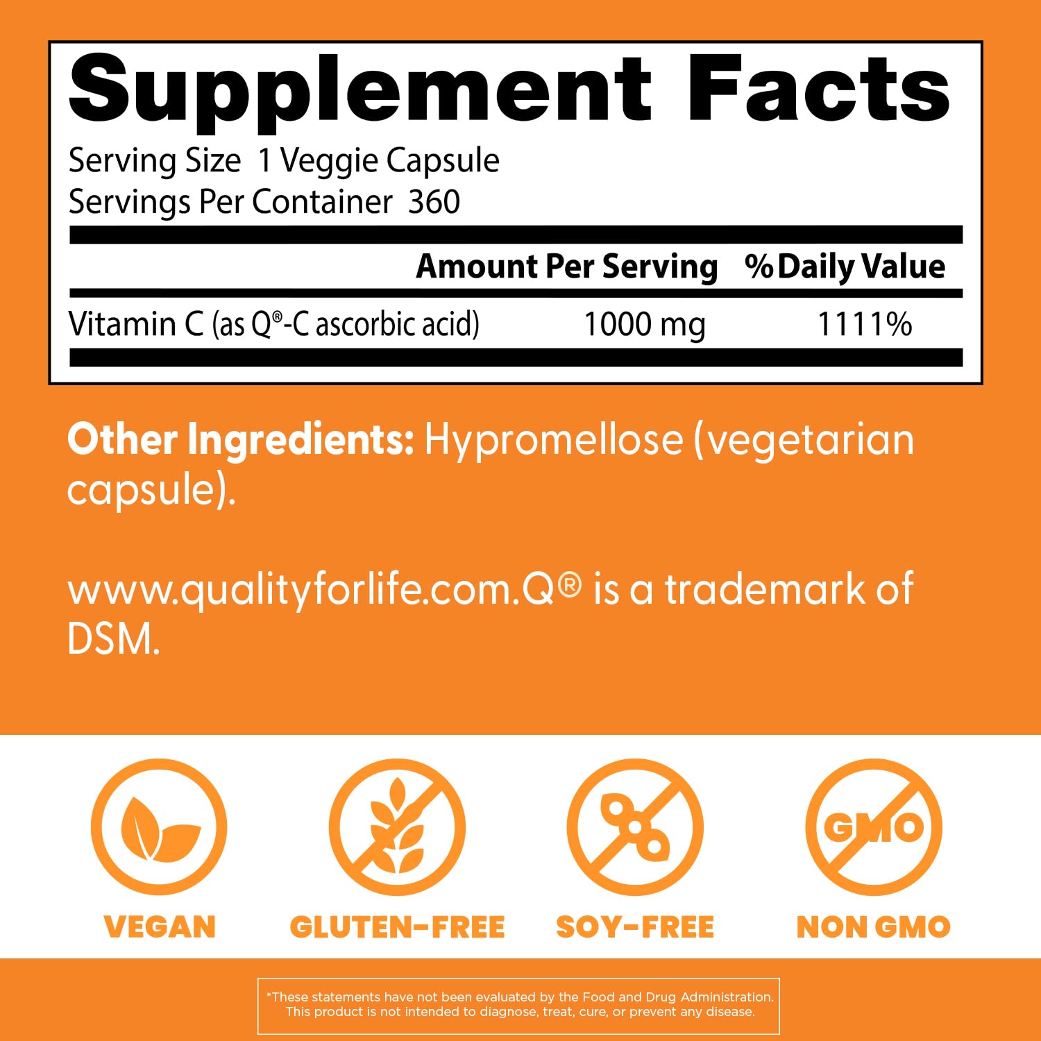 Doctor's BEST Vitamina C 1000mg: etiqueta clara con información clave.