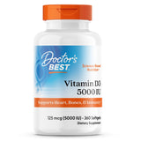 Doctor's Best Vitamina D3 5000 UI en botella, apoyo para la salud ósea.