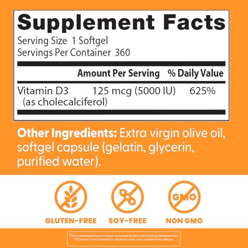 Doctor's Best Vitamina D3 5000 UI cápsulas, fórmula no GMO y libre de gluten.