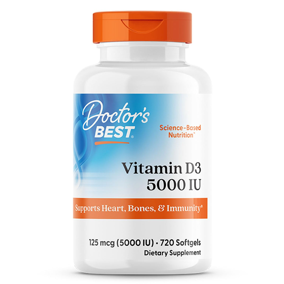 Doctor's Best Vitamina D3 cápsula 5000 UI para apoyo óseo diario