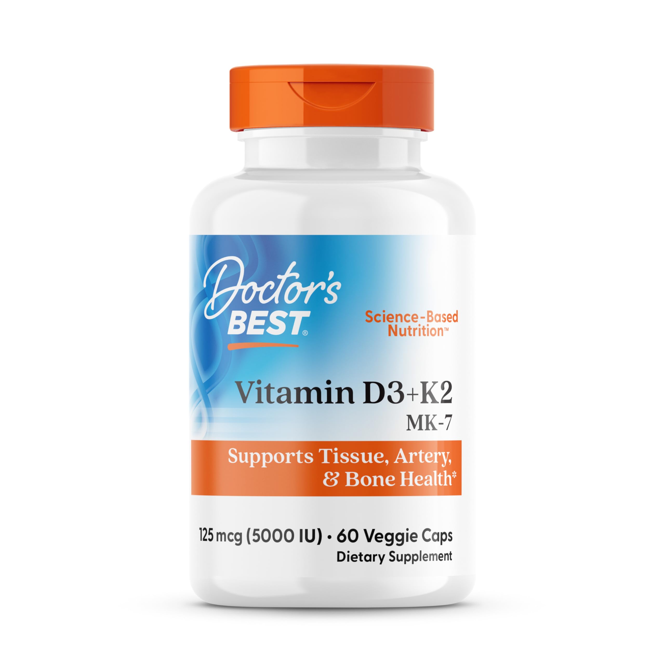 Doctor's Best D3K2 en botella de cápsulas vegetales para huesos fuertes