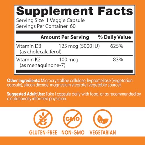Cápsulas vegetales Doctor's Best D3K2 para suplementación diaria