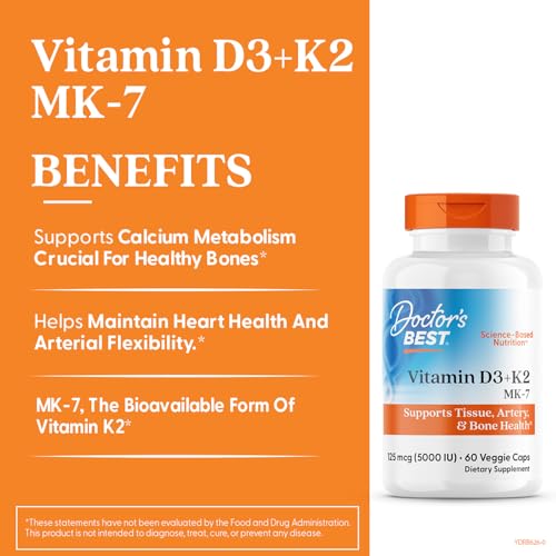 Etiqueta frontal de Doctor's Best D3K2 con dosis diaria visible