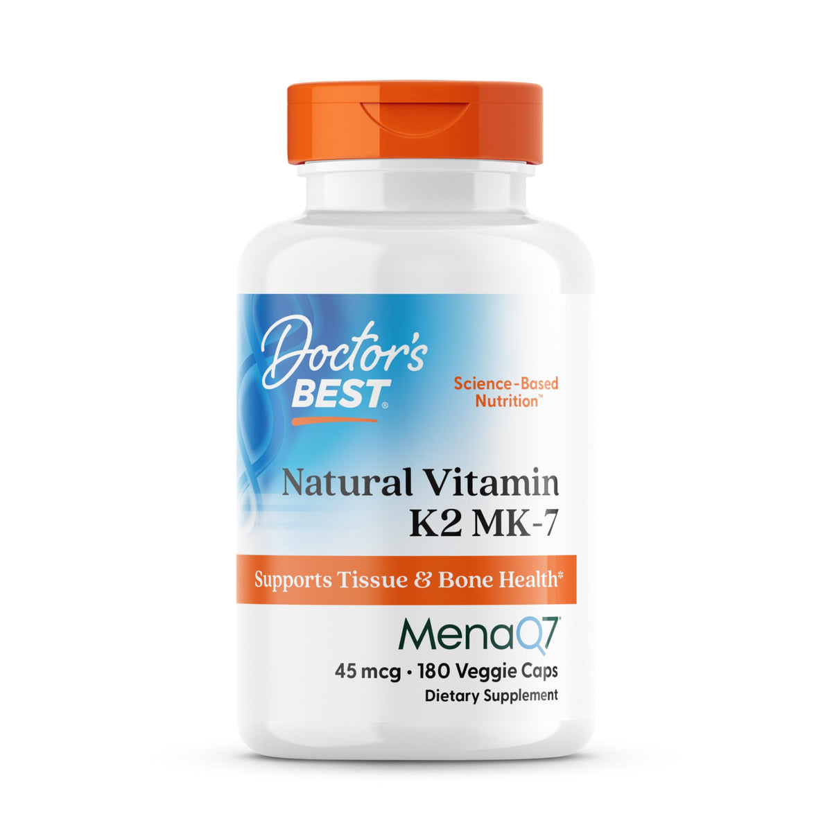 Doctor's Best Vitamina K2 MK-7, botella; absorción mejorada para apoyar la salud ósea.