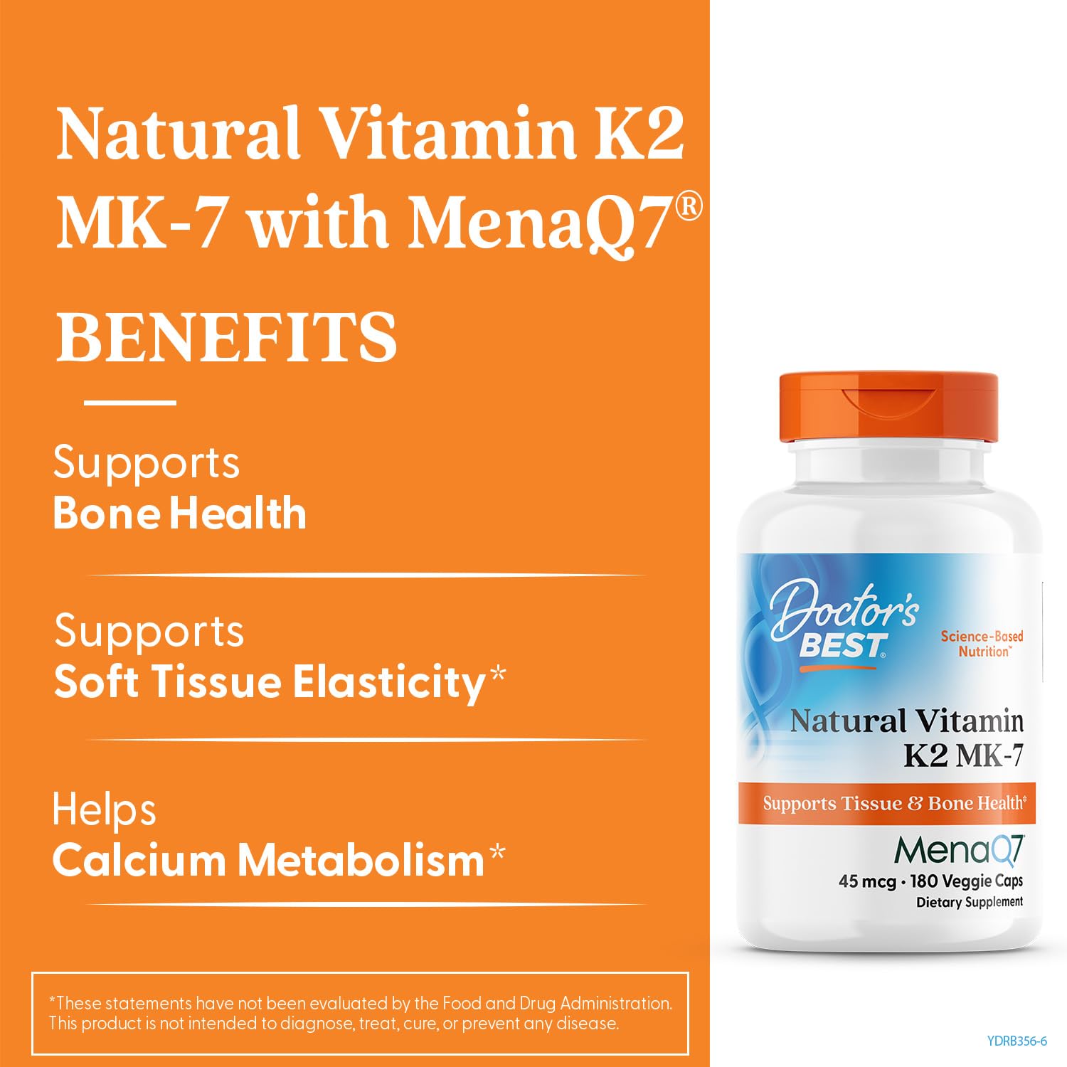 Cápsulas Doctor's Best K2 MK-7; dosis diaria para uso vegano y seguro.