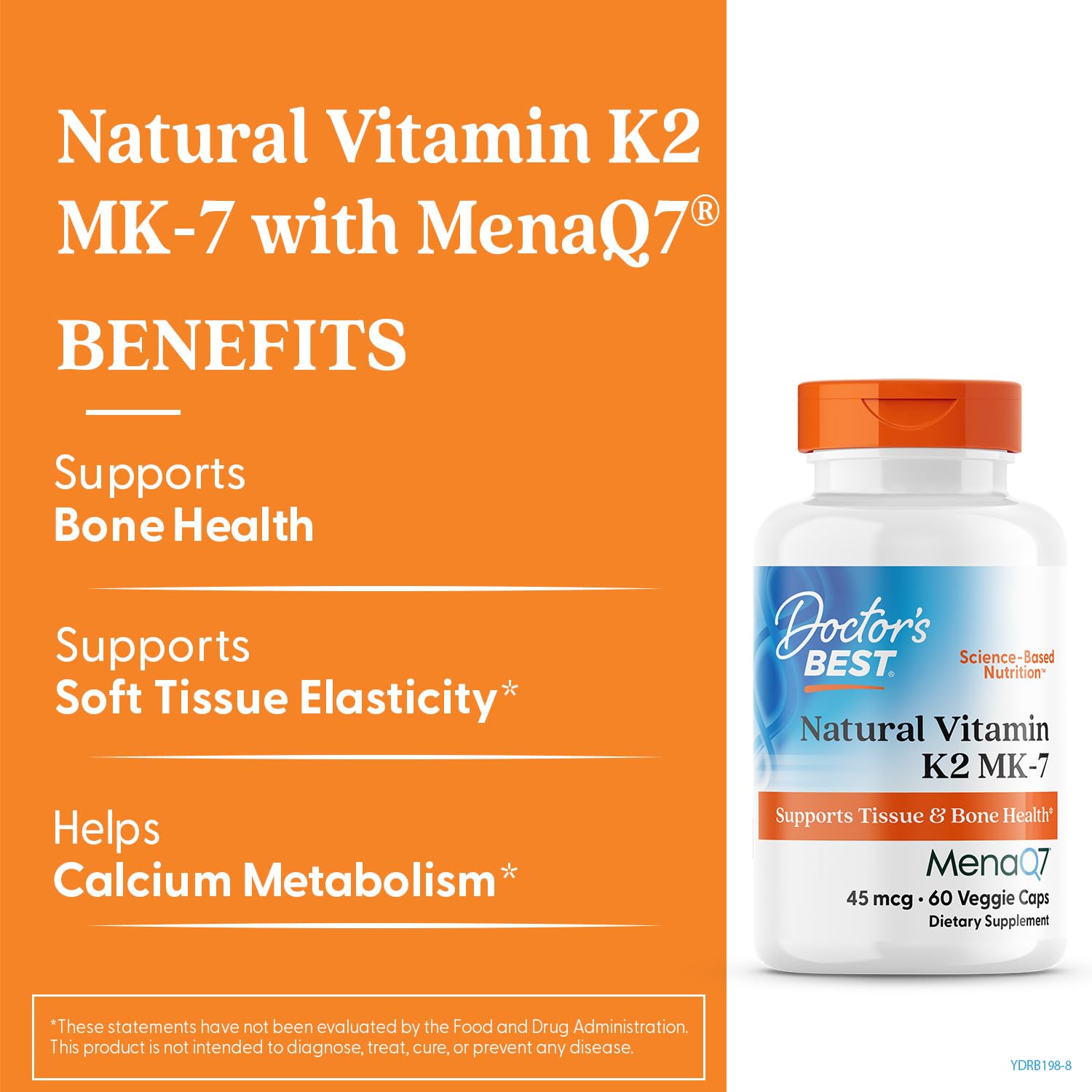 Etiqueta frontal de Doctor's Best Vitamina K2 MK7, destacando MenaQ7.