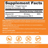Etiqueta de Doctor's Best K2 MK-7 con información de ingredientes y valor nutricional.