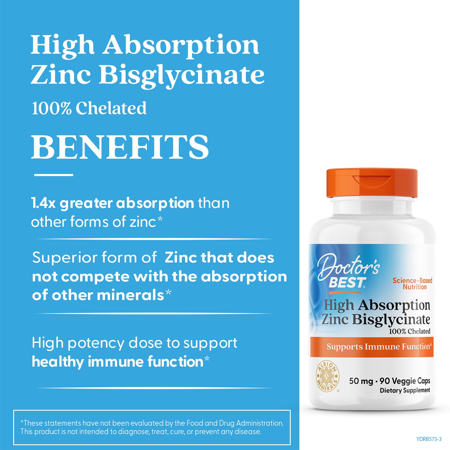 Doctor's Best Zinc Bisglicinato 50 mg, dosis diaria recomendada en envase.