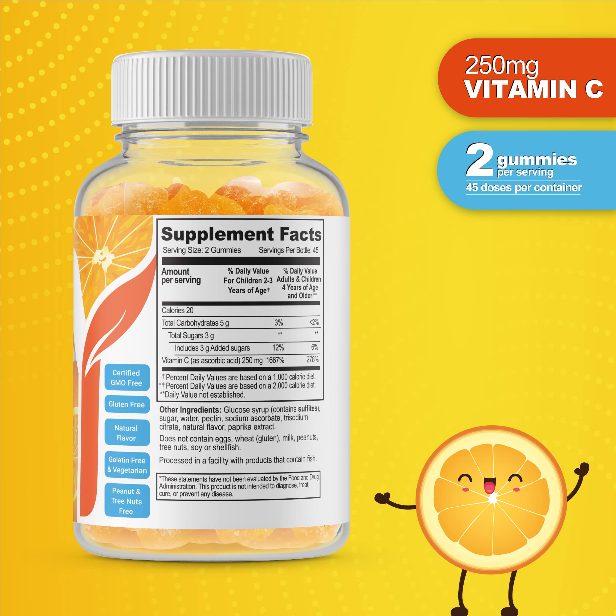 Gomita naranja de Doctors Orders para niños, sabor atractivo para consumo diario.