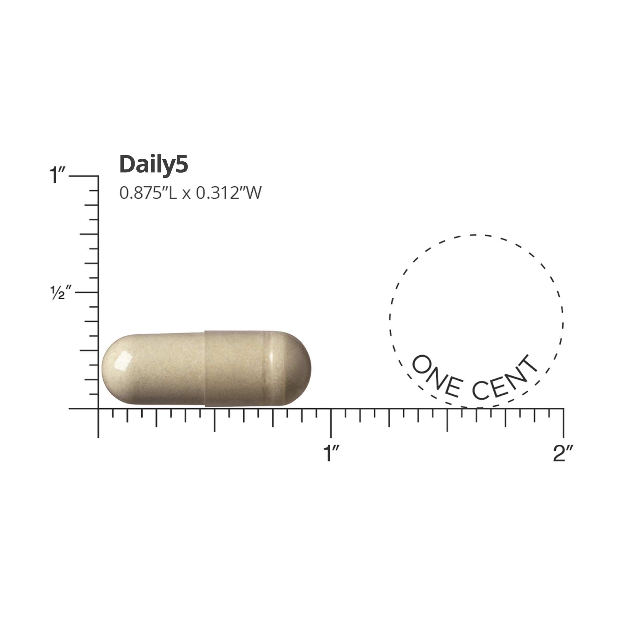 Etiqueta de Daily5 resalta ingredientes clínicamente validados para bienestar general.