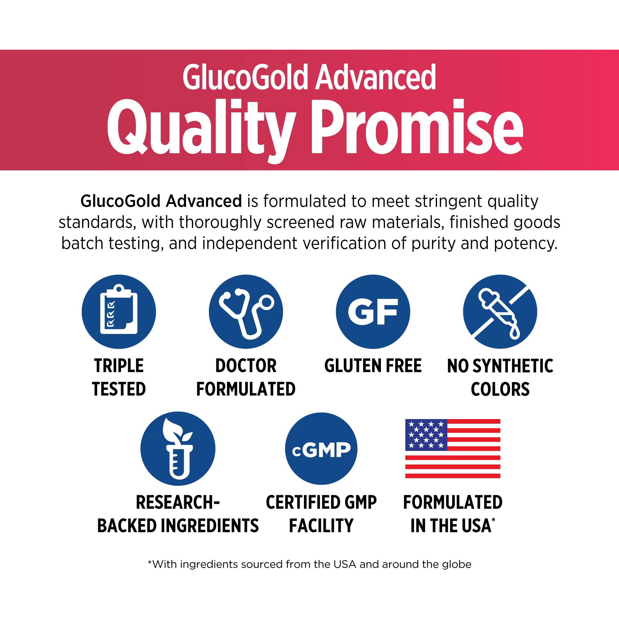 Caja de DOCTORS' PREFERRED GlucoGold: fórmula certificada.