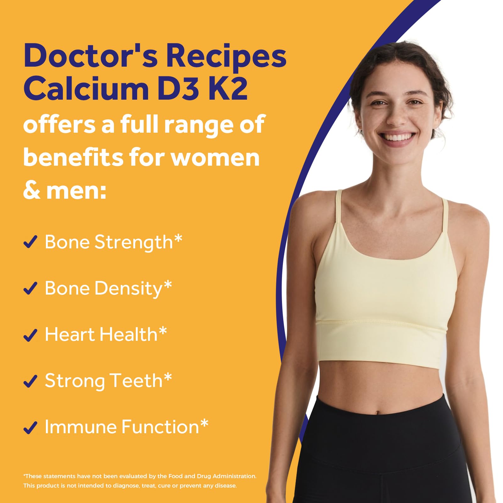Doctor's Recipes Calcio 1200mg con D3 y K2, etiqueta visible para absorción óptima