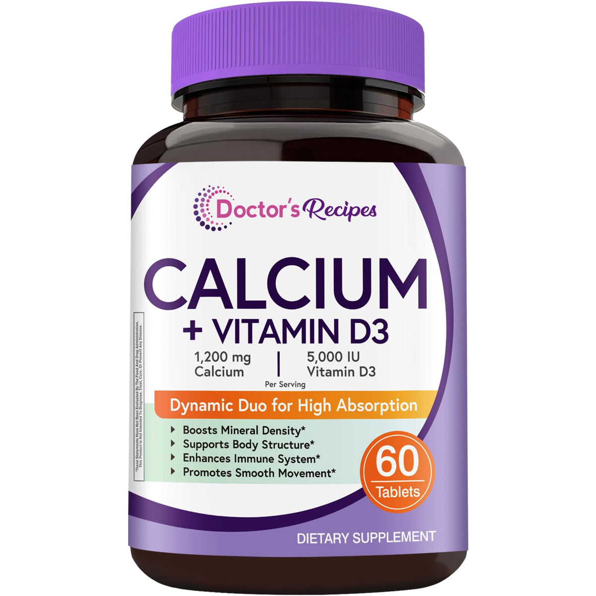 Doctor's Recipes Calcium 1200 mg con D3, tabletas, apoyo a la salud ósea diaria.