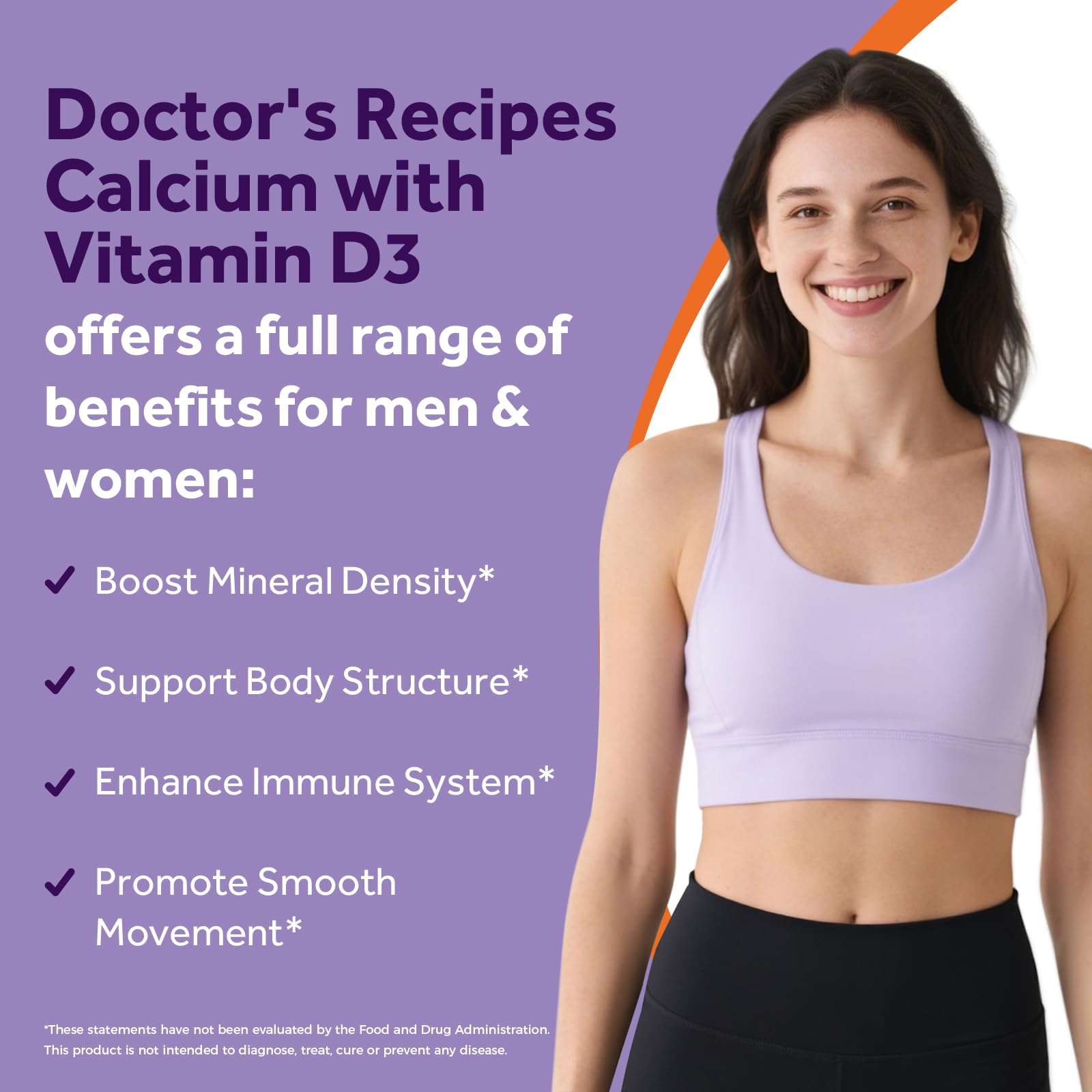 Doctor's Recipes Calcium 1200 mg con D3, etiqueta clara, información de uso.