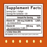 Brand Doctor's Recipes etiqueta frontal Vitamina D3 K2 con dosis diaria para absorción.