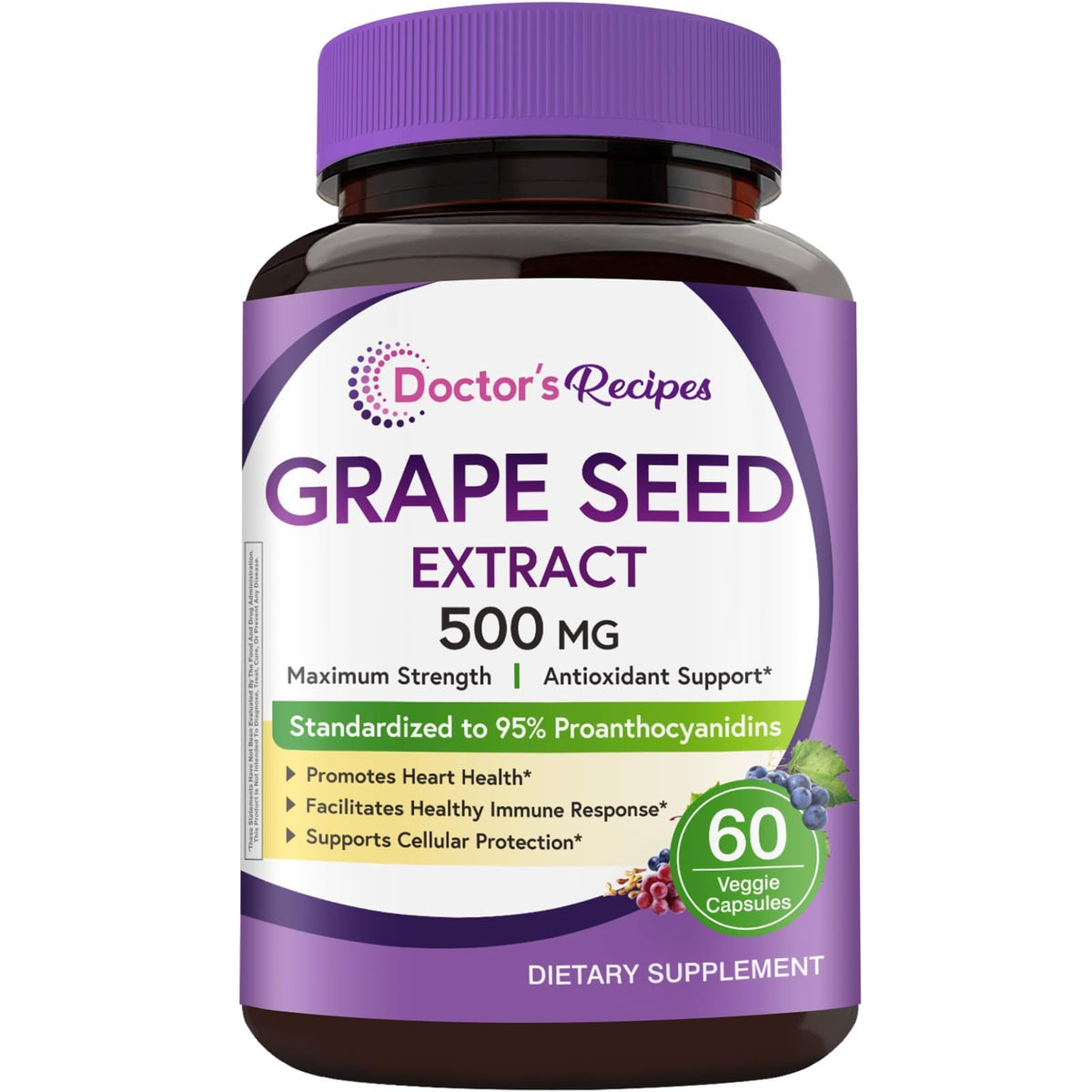 Extracto de semilla de uva 500 mg de Doctor's Recipes en botella, antioxidante diario.
