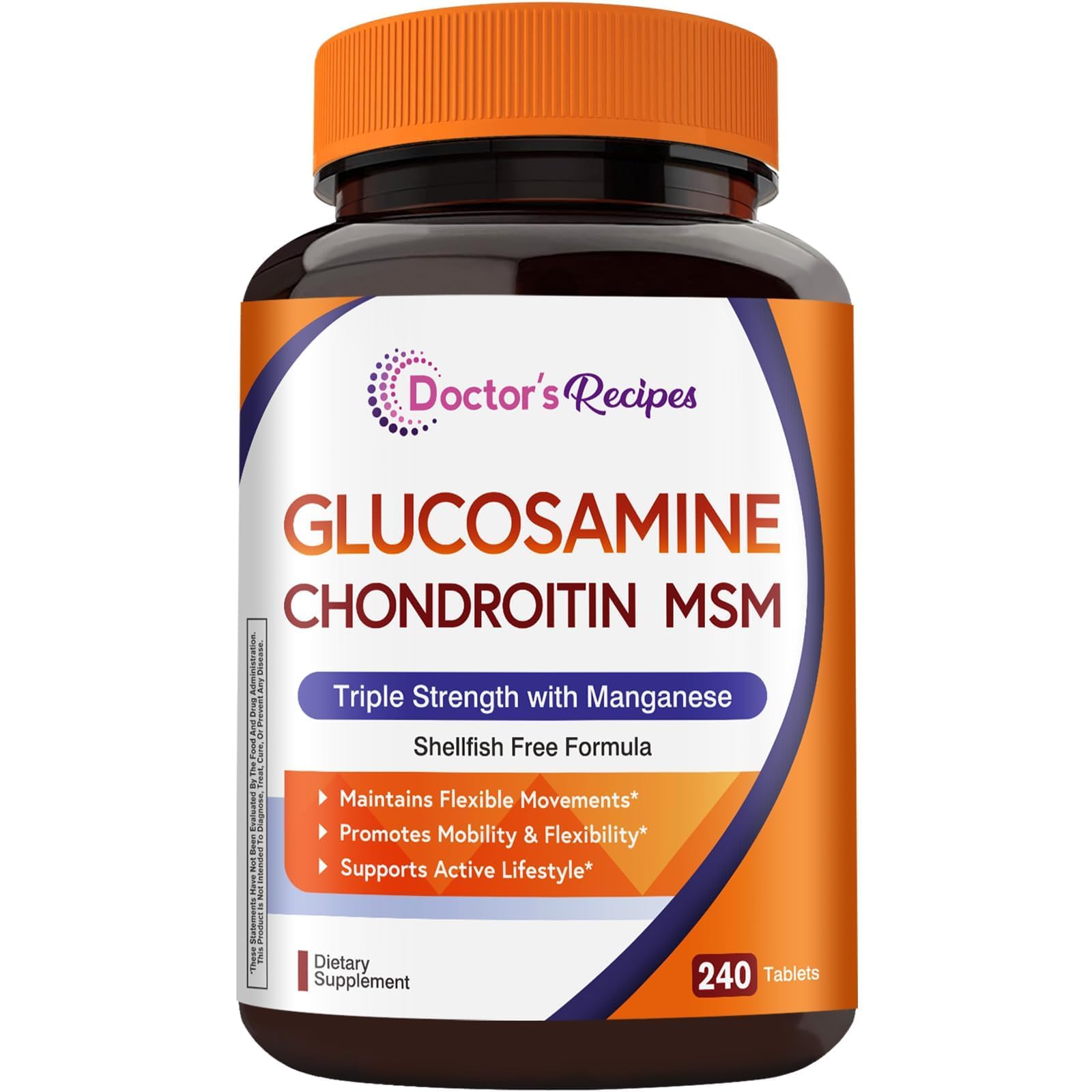 Doctor's Recipes glucosamina-chondroitina-msm-manganeso en botella para movilidad diaria