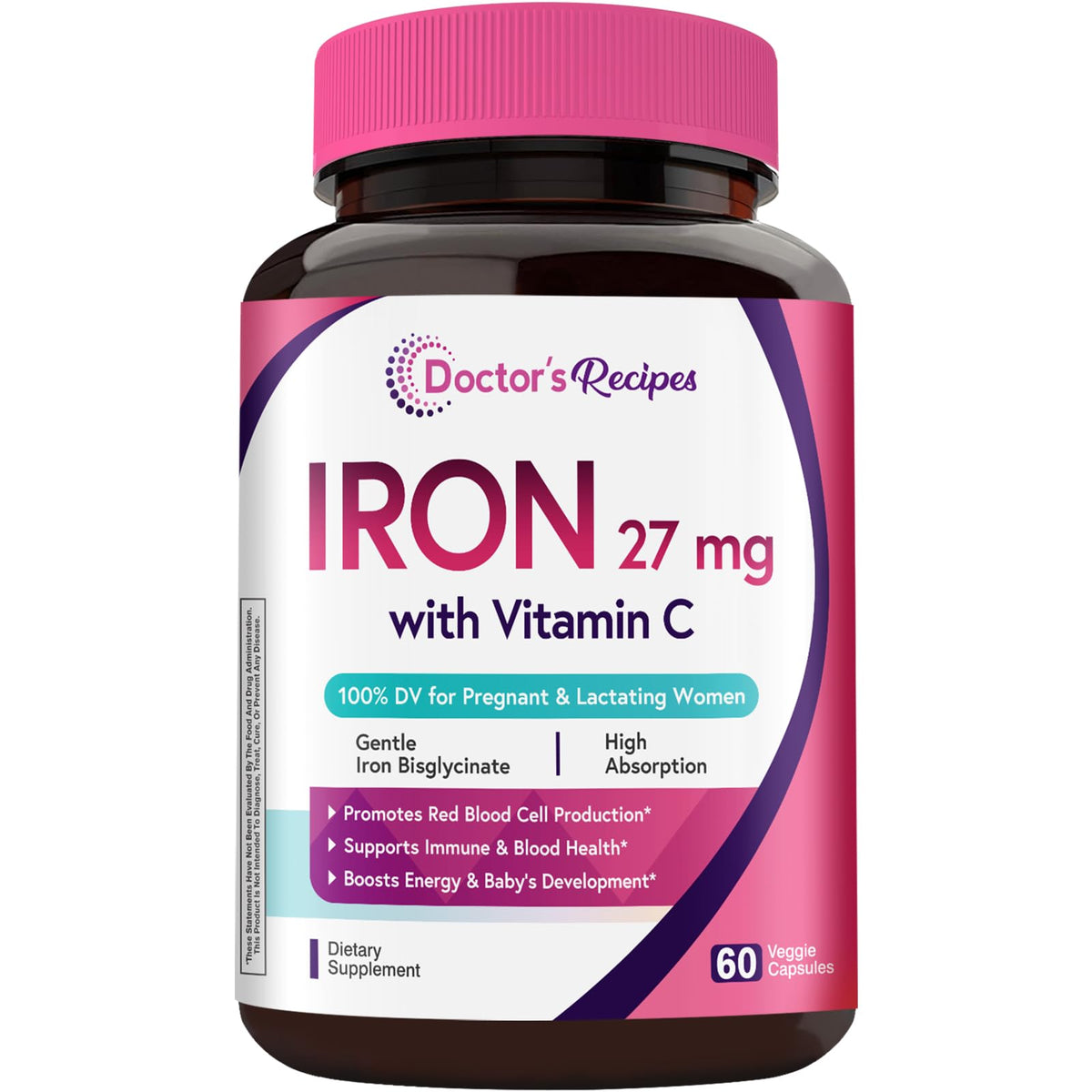 Doctor's Recipes hierro para embarazo: cápsulas veganas con alta absorción.