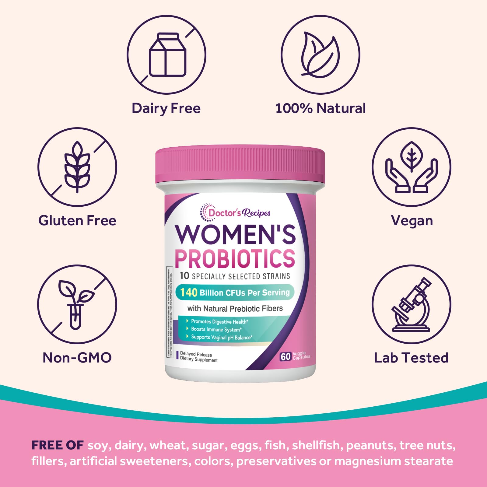 Fibras prebióticas orgánicas para Doctor's Recipes Probiotics para Mujeres.