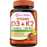Doctor's Recipes Vitamina D3 K2 10,000 UI cápsulas para absorción de calcio.