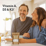 Etiqueta de Doctors Scientific Organica DSO ADK destacando fórmula vegana y libre de gluten.