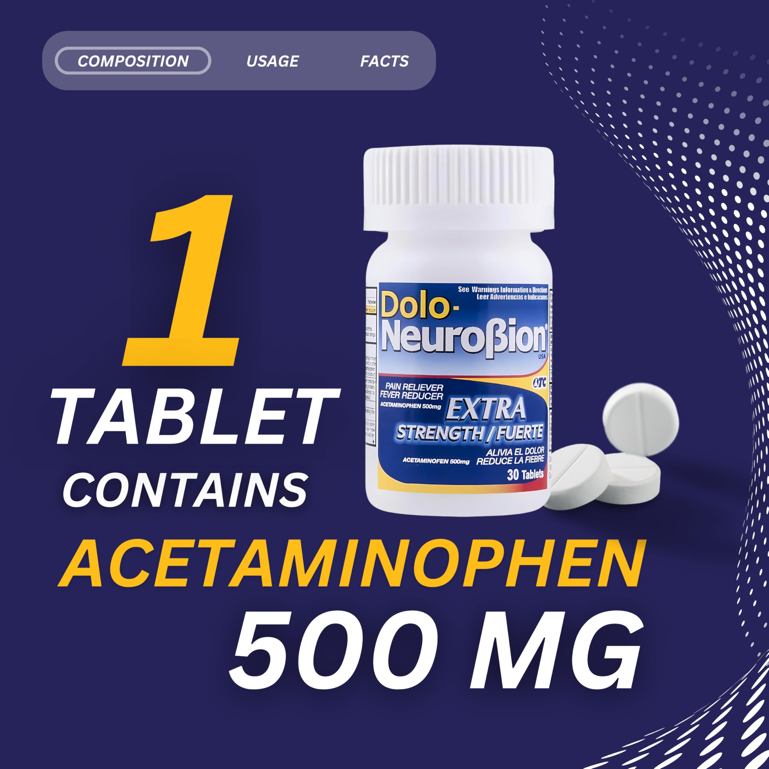 Detalle de dosis en la tableta Dolo Neurobion para referencia rápida.