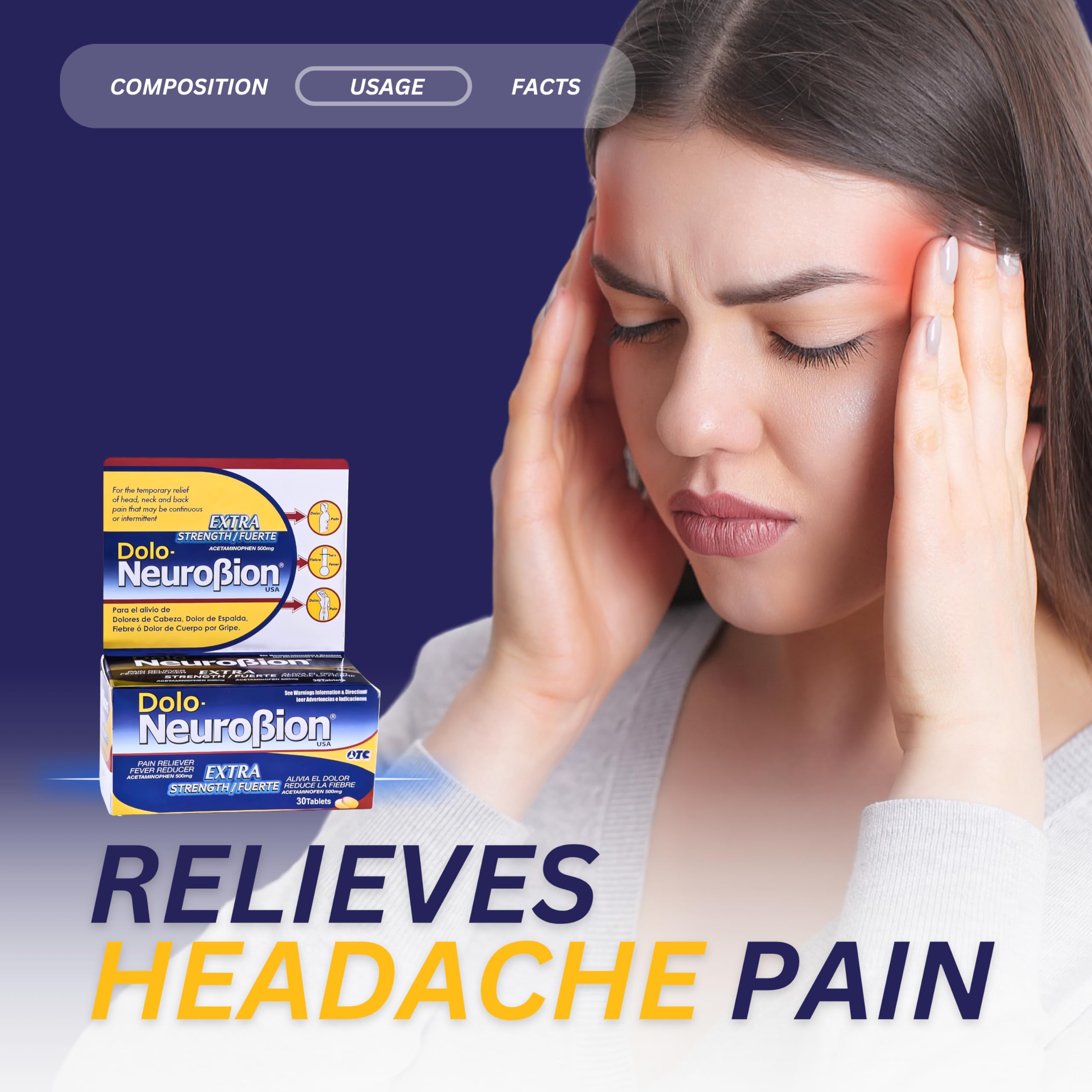 Empaque exterior de Dolo Neurobion resaltando seguridad y uso recomendado.