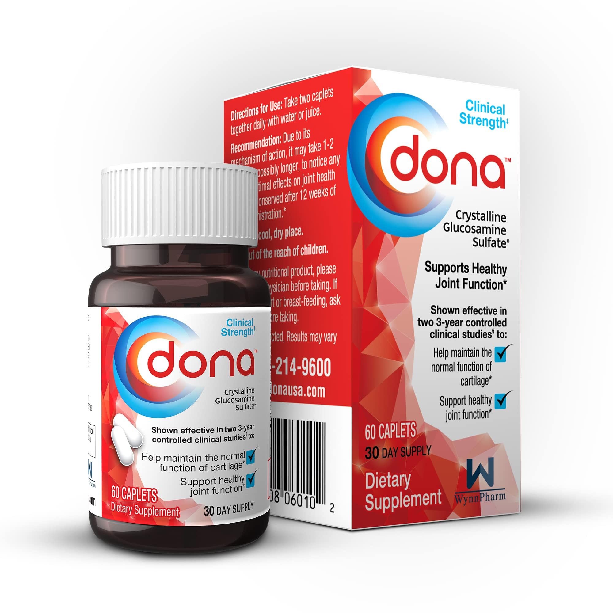 Dona glucosamina cristalina 750 mg en botella para movilidad articular.